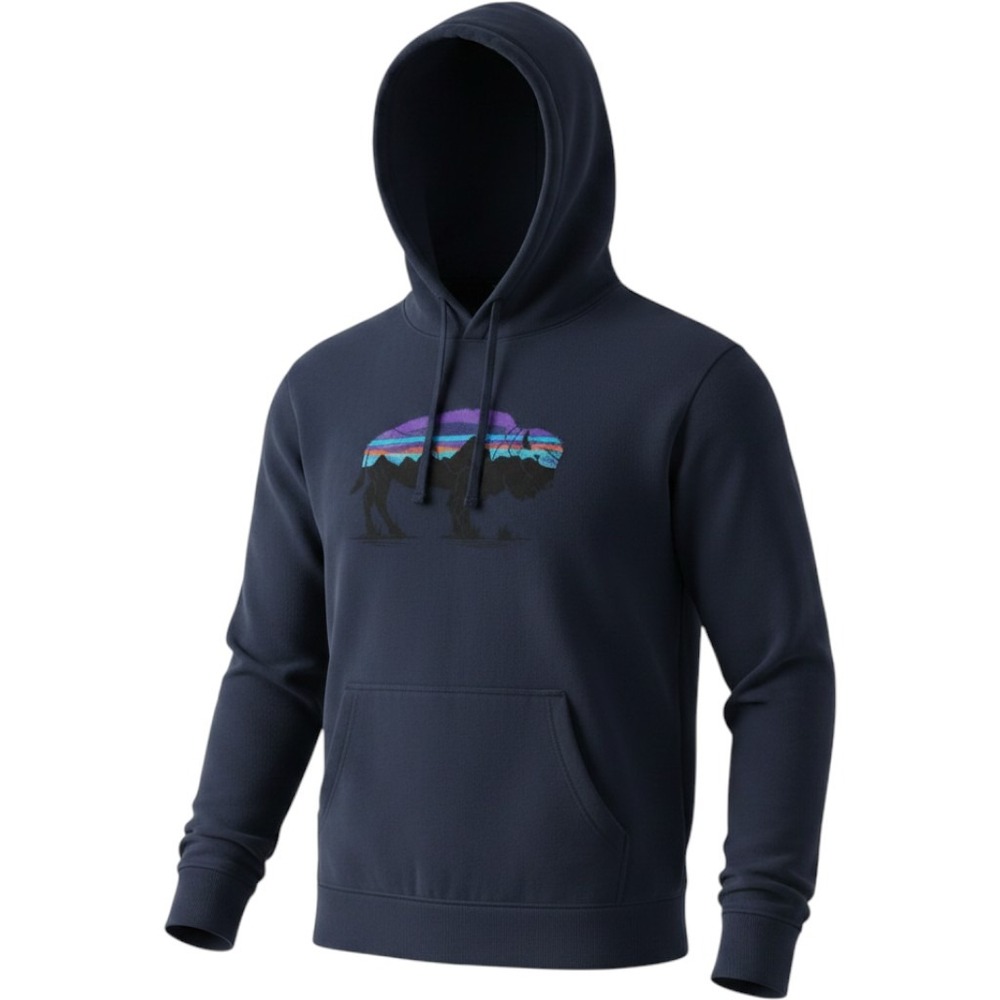 Patagonia Mens Uprisal Hoody Navy Blue Bison Mountain Graphic Sweatshirt Small